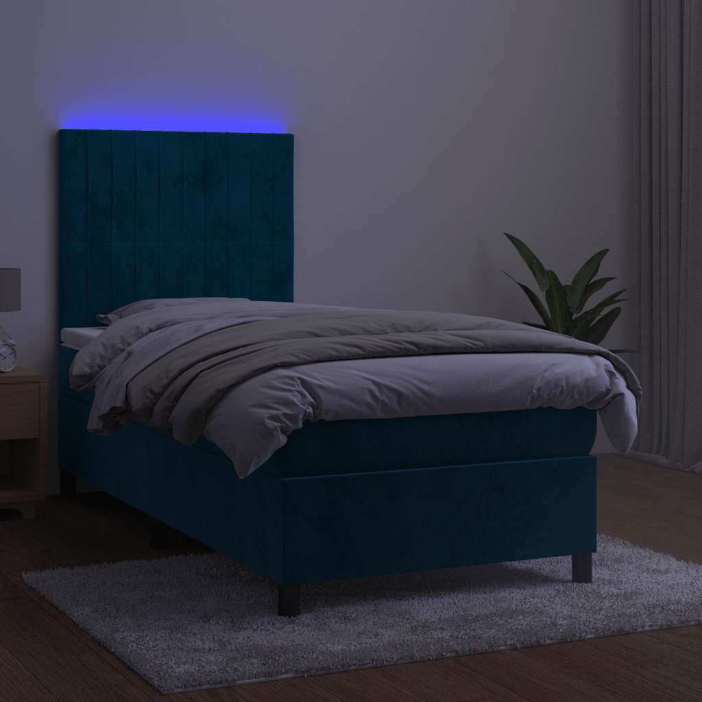 Boxspring met matras en LED fluweel donkerblauw 80x200 cm is nu te koop bij PeponiXL, paradijselijk wonen!