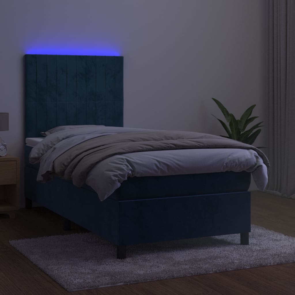 Boxspring met matras en LED fluweel donkerblauw 80x200 cm is nu te koop bij PeponiXL, paradijselijk wonen!
