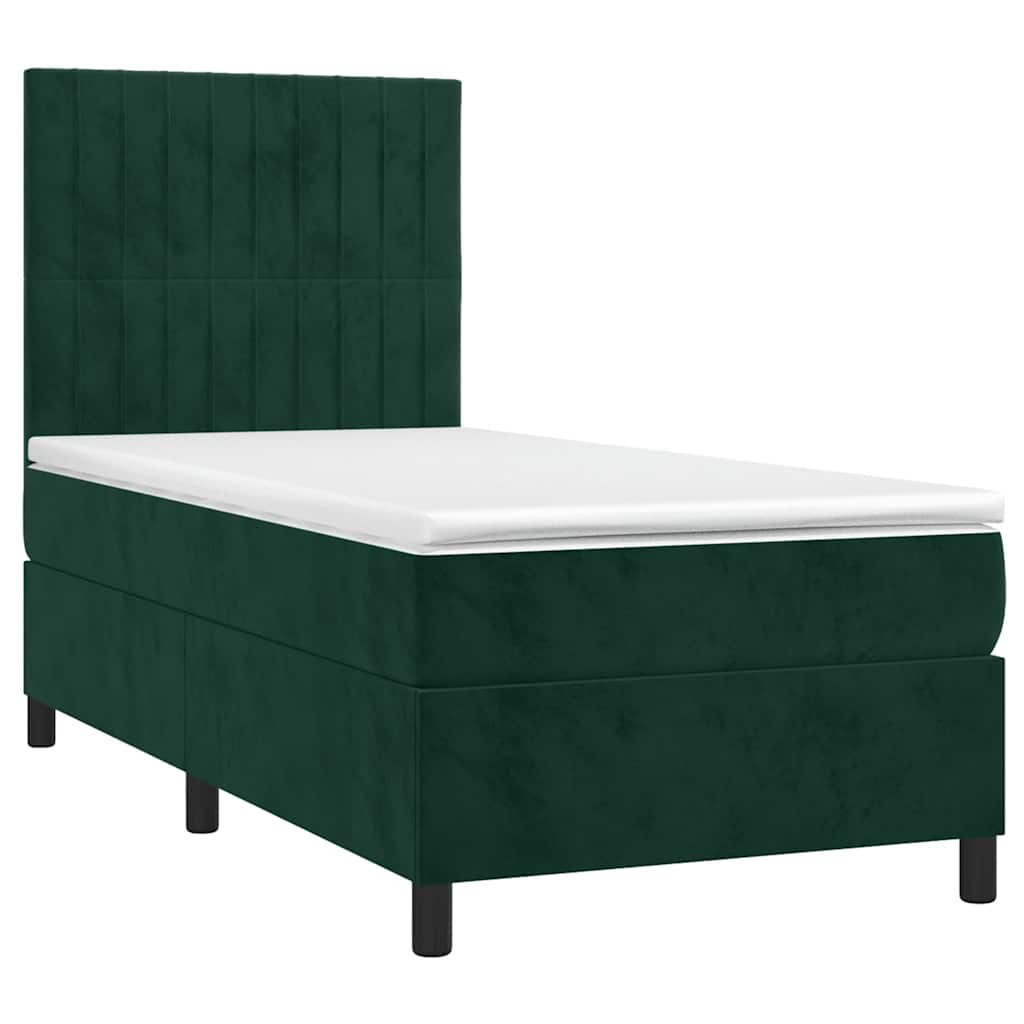 Boxspring met matras en LED fluweel donkergroen 90x190 cm is nu te koop bij PeponiXL, paradijselijk wonen!