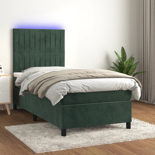 Boxspring met matras en LED fluweel donkergroen 90x190 cm is nu te koop bij PeponiXL, paradijselijk wonen!