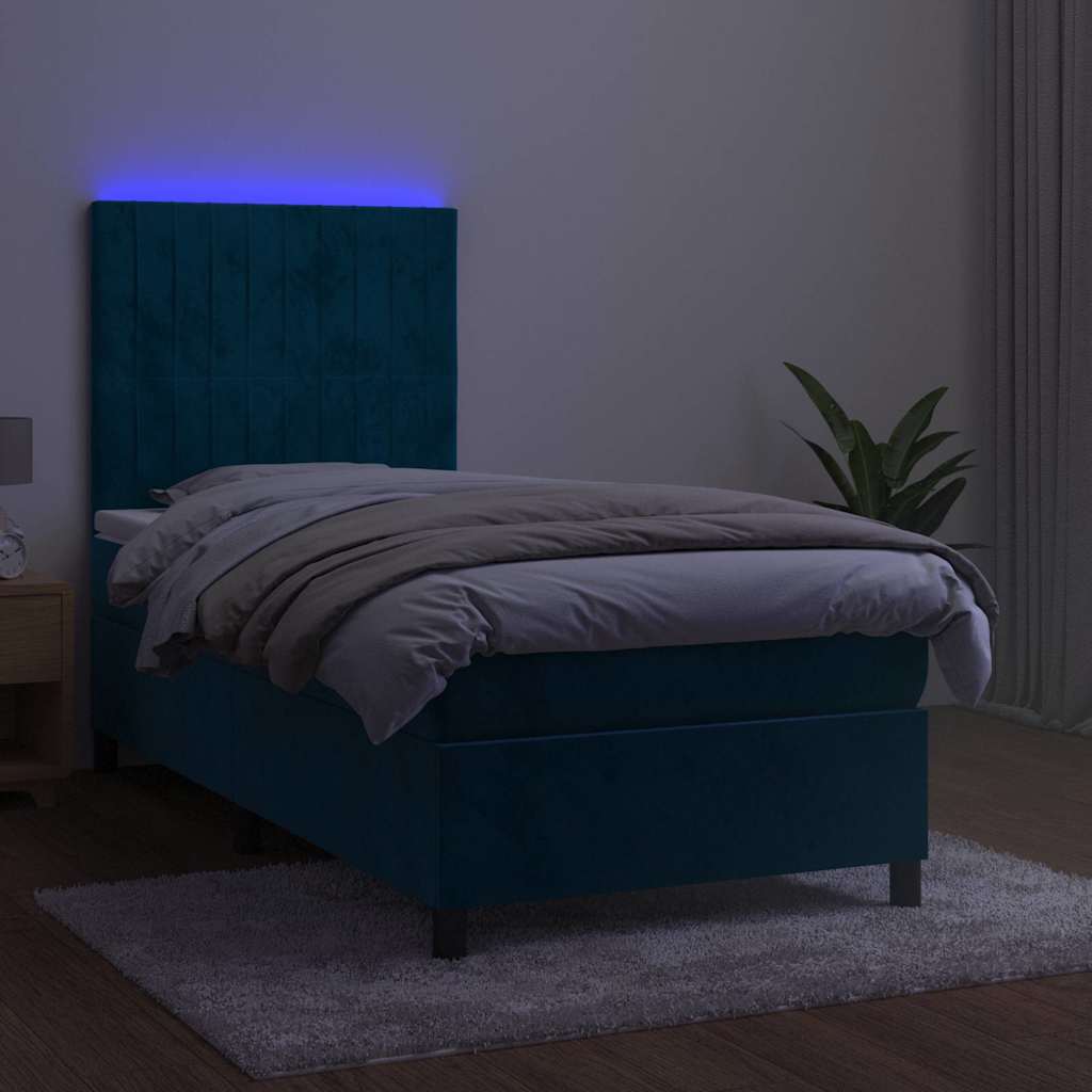 Boxspring met matras en LED fluweel donkerblauw 90x190 cm is nu te koop bij PeponiXL, paradijselijk wonen!