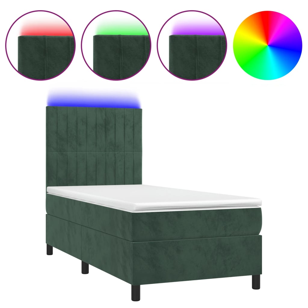 Boxspring met matras en LED fluweel donkergroen 90x200 cm is nu te koop bij PeponiXL, paradijselijk wonen!