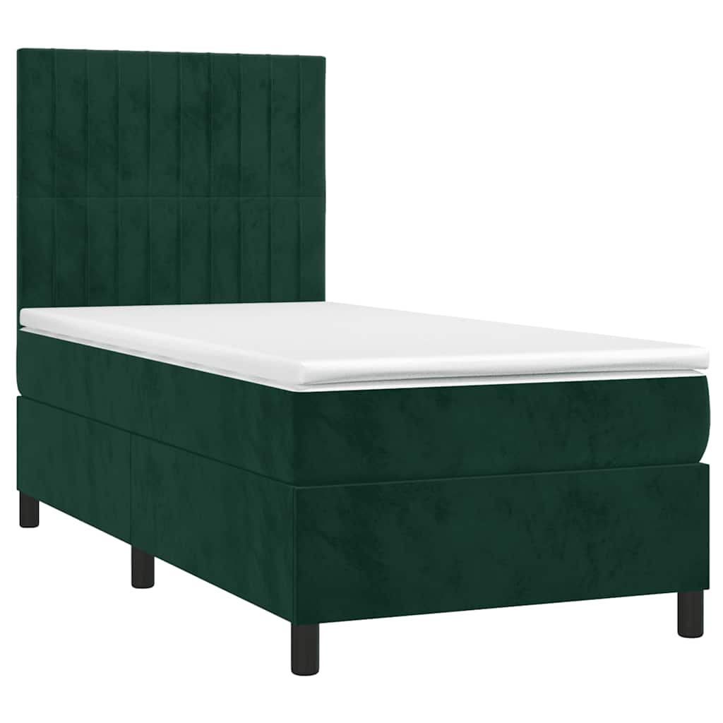 Boxspring met matras en LED fluweel donkergroen 90x200 cm is nu te koop bij PeponiXL, paradijselijk wonen!