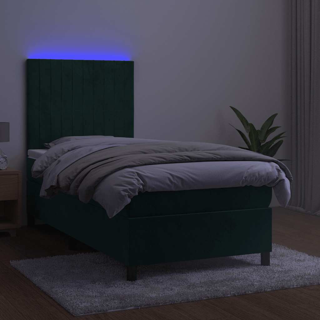 Boxspring met matras en LED fluweel donkergroen 100x200 cm is nu te koop bij PeponiXL, paradijselijk wonen!