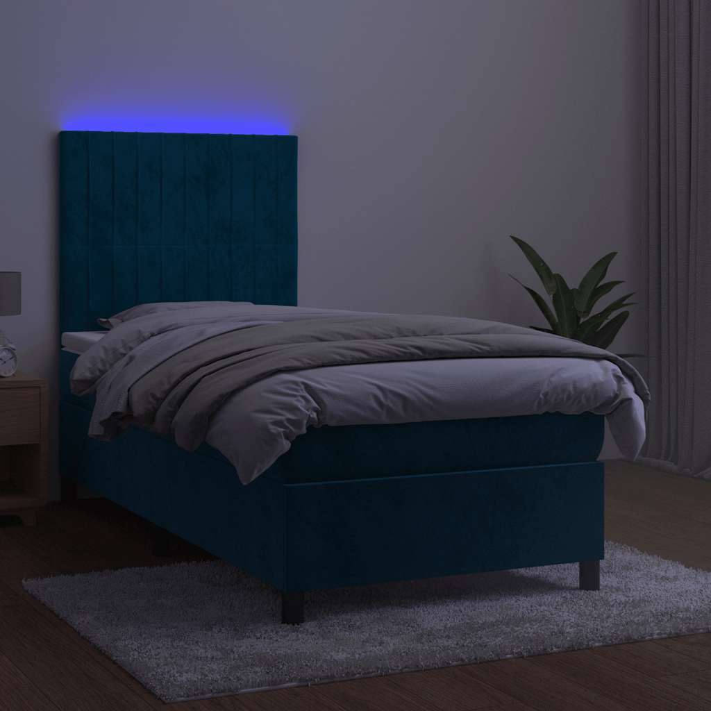 Boxspring met matras en LED fluweel donkerblauw 100x200 cm is nu te koop bij PeponiXL, paradijselijk wonen!