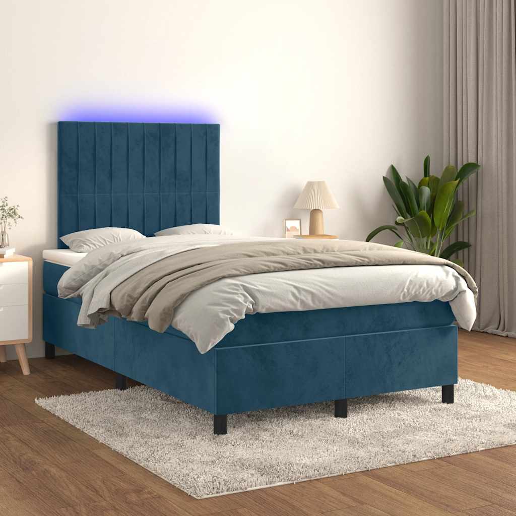 Boxspring met matras en LED fluweel donkerblauw 120x200 cm is nu te koop bij PeponiXL, paradijselijk wonen!