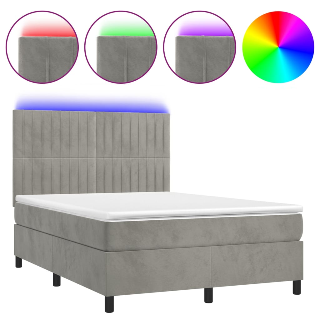 Boxspring met matras en LED fluweel lichtgrijs 140x190 cm is nu te koop bij PeponiXL, paradijselijk wonen!