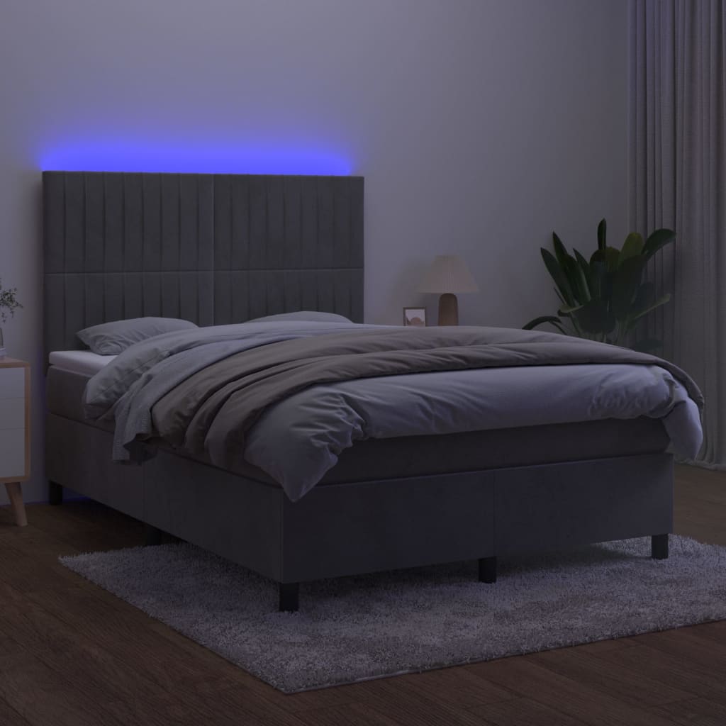 Boxspring met matras en LED fluweel lichtgrijs 140x190 cm is nu te koop bij PeponiXL, paradijselijk wonen!