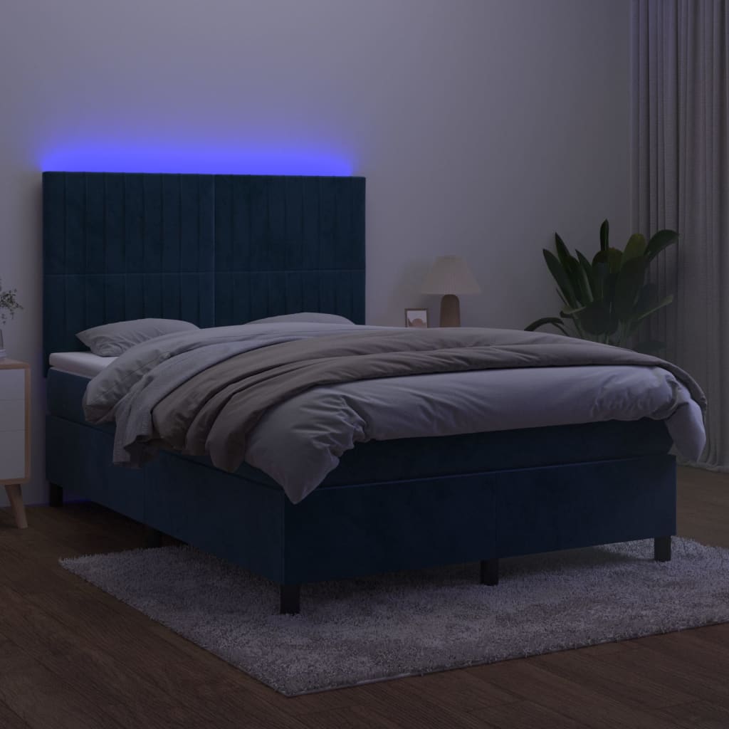 Boxspring met matras en LED fluweel donkerblauw 140x190 cm is nu te koop bij PeponiXL, paradijselijk wonen!