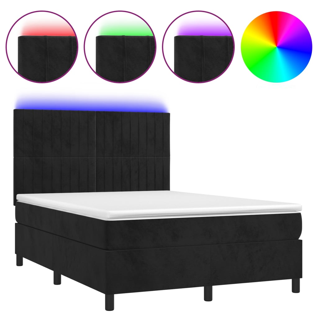 Boxspring met matras en LED fluweel zwart 140x200 cm is nu te koop bij PeponiXL, paradijselijk wonen!