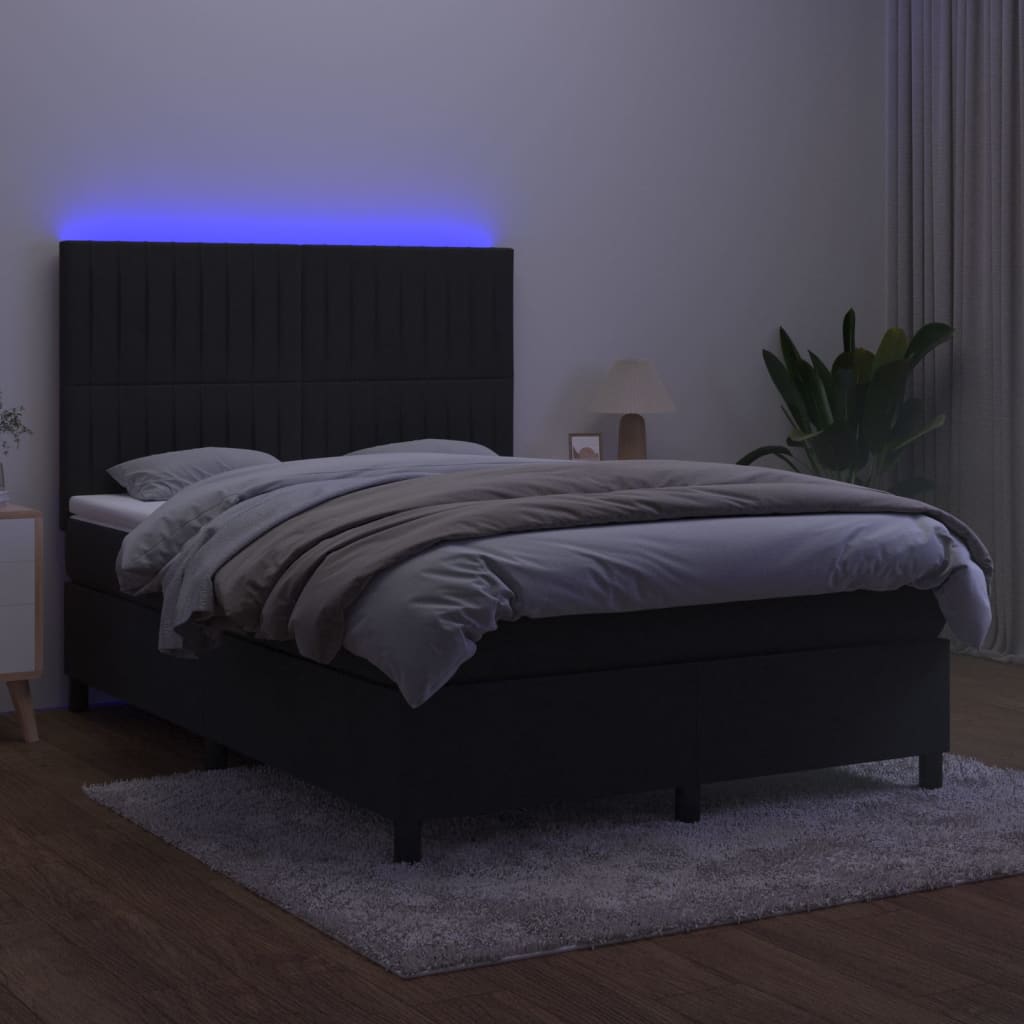 Boxspring met matras en LED fluweel zwart 140x200 cm is nu te koop bij PeponiXL, paradijselijk wonen!