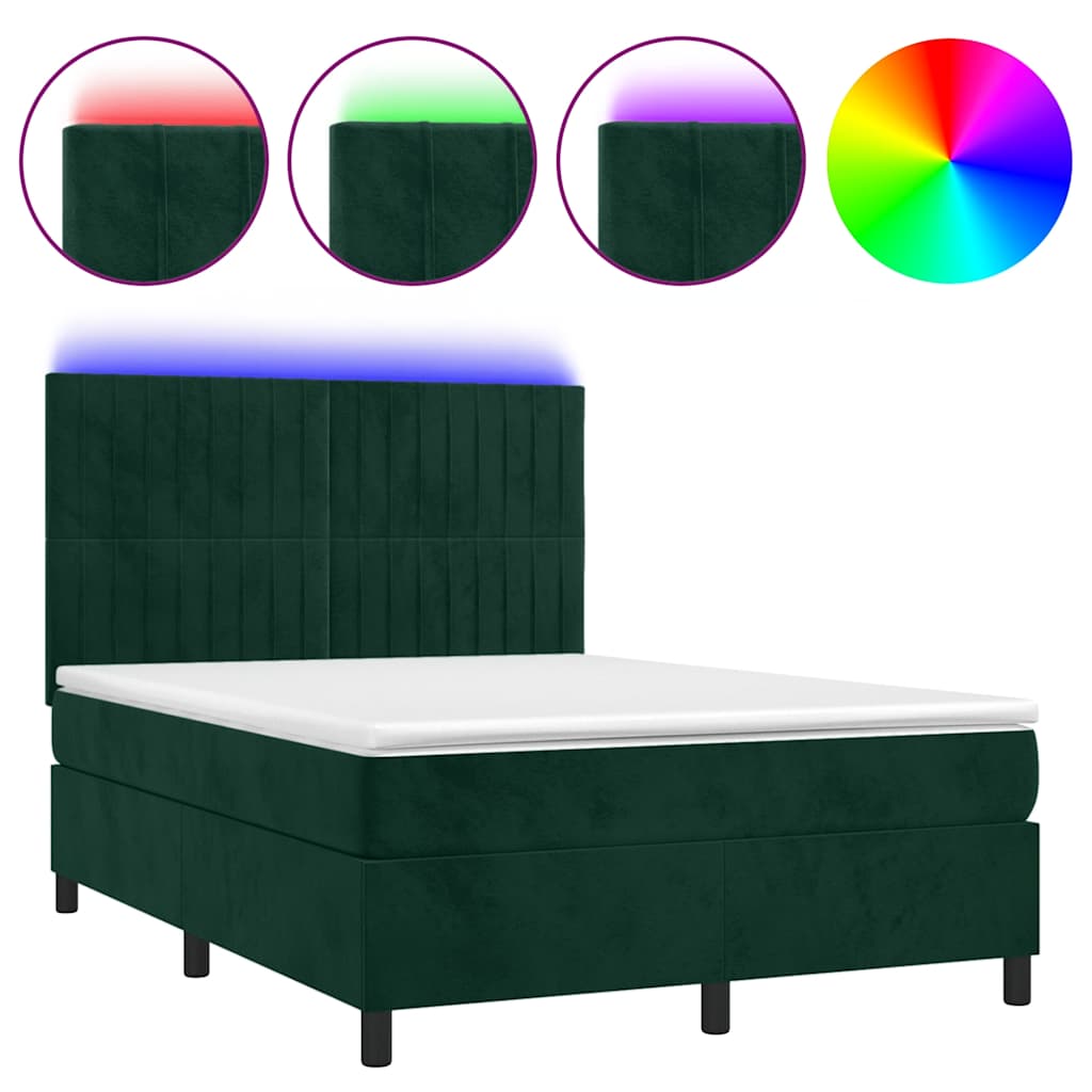 Boxspring met matras en LED fluweel donkergroen 140x200 cm is nu te koop bij PeponiXL, paradijselijk wonen!