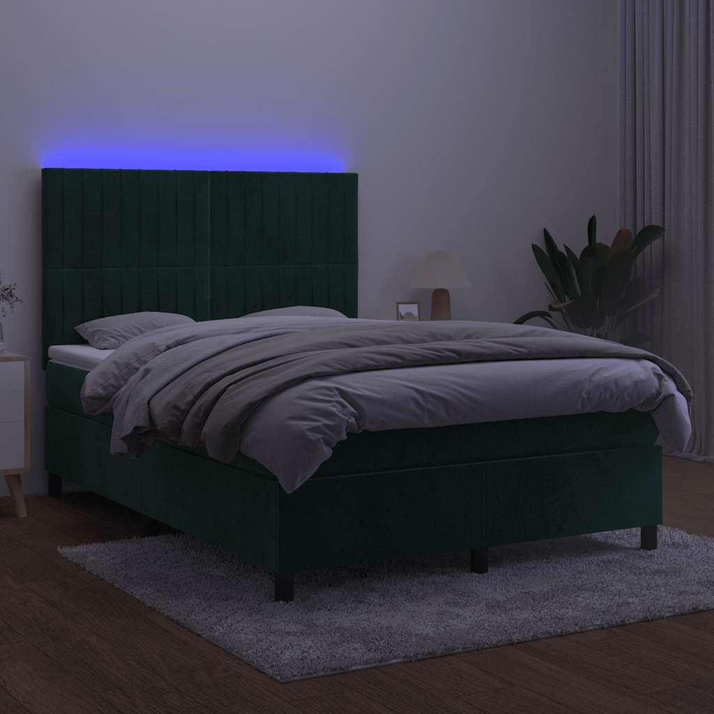Boxspring met matras en LED fluweel donkergroen 140x200 cm is nu te koop bij PeponiXL, paradijselijk wonen!
