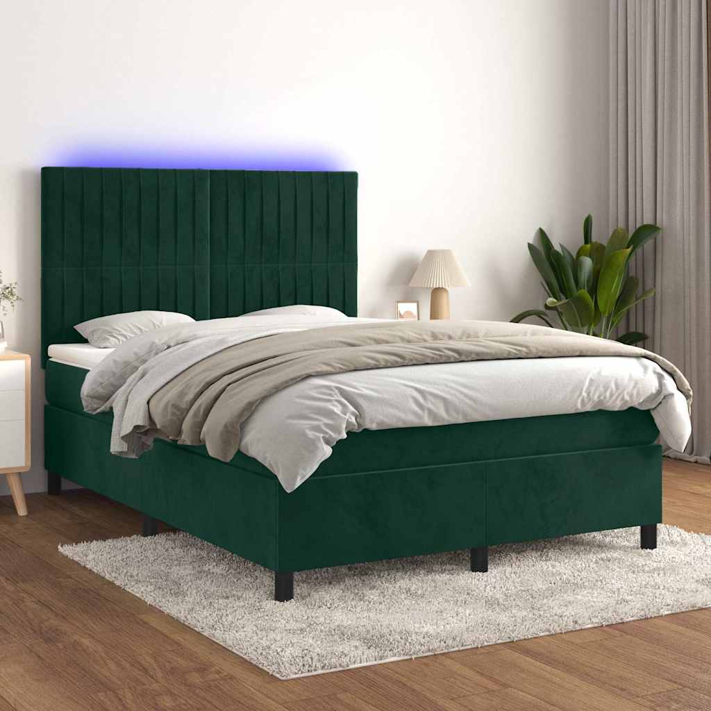 Boxspring met matras en LED fluweel donkergroen 140x200 cm is nu te koop bij PeponiXL, paradijselijk wonen!