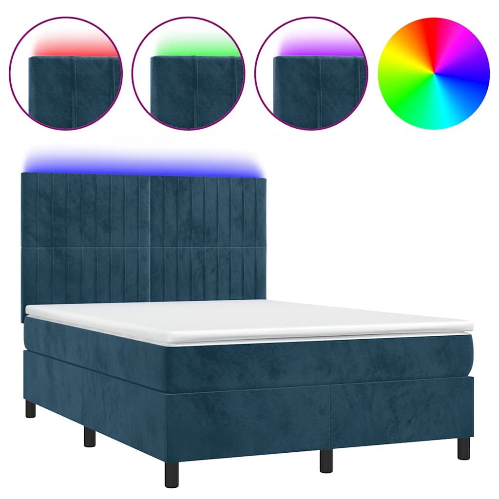 Boxspring met matras en LED fluweel donkerblauw 140x200 cm is nu te koop bij PeponiXL, paradijselijk wonen!