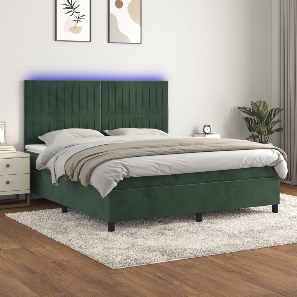 Boxspring met matras en LED fluweel donkergroen 160x200 cm is nu te koop bij PeponiXL, paradijselijk wonen!