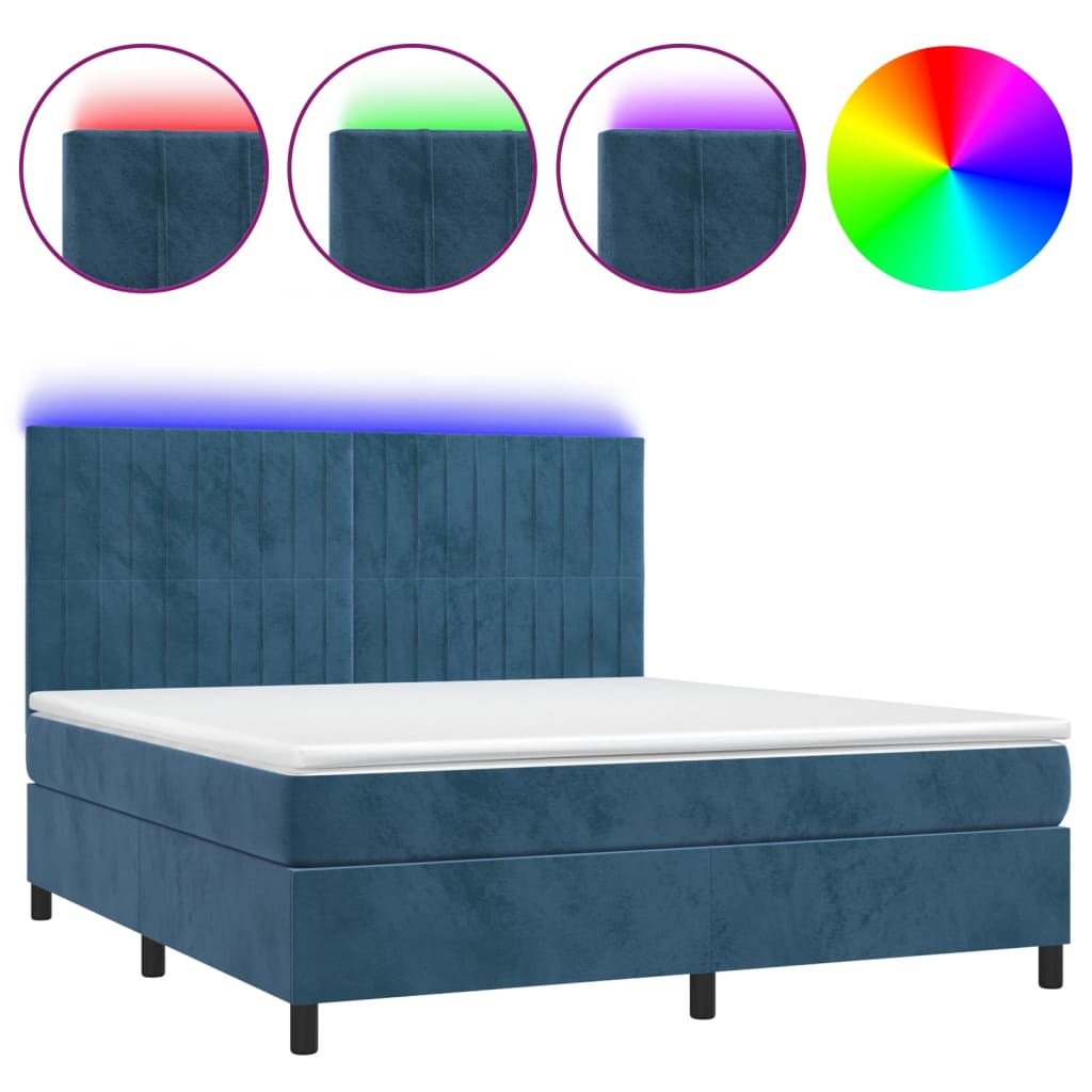 Boxspring met matras en LED fluweel donkerblauw 160x200 cm is nu te koop bij PeponiXL, paradijselijk wonen!