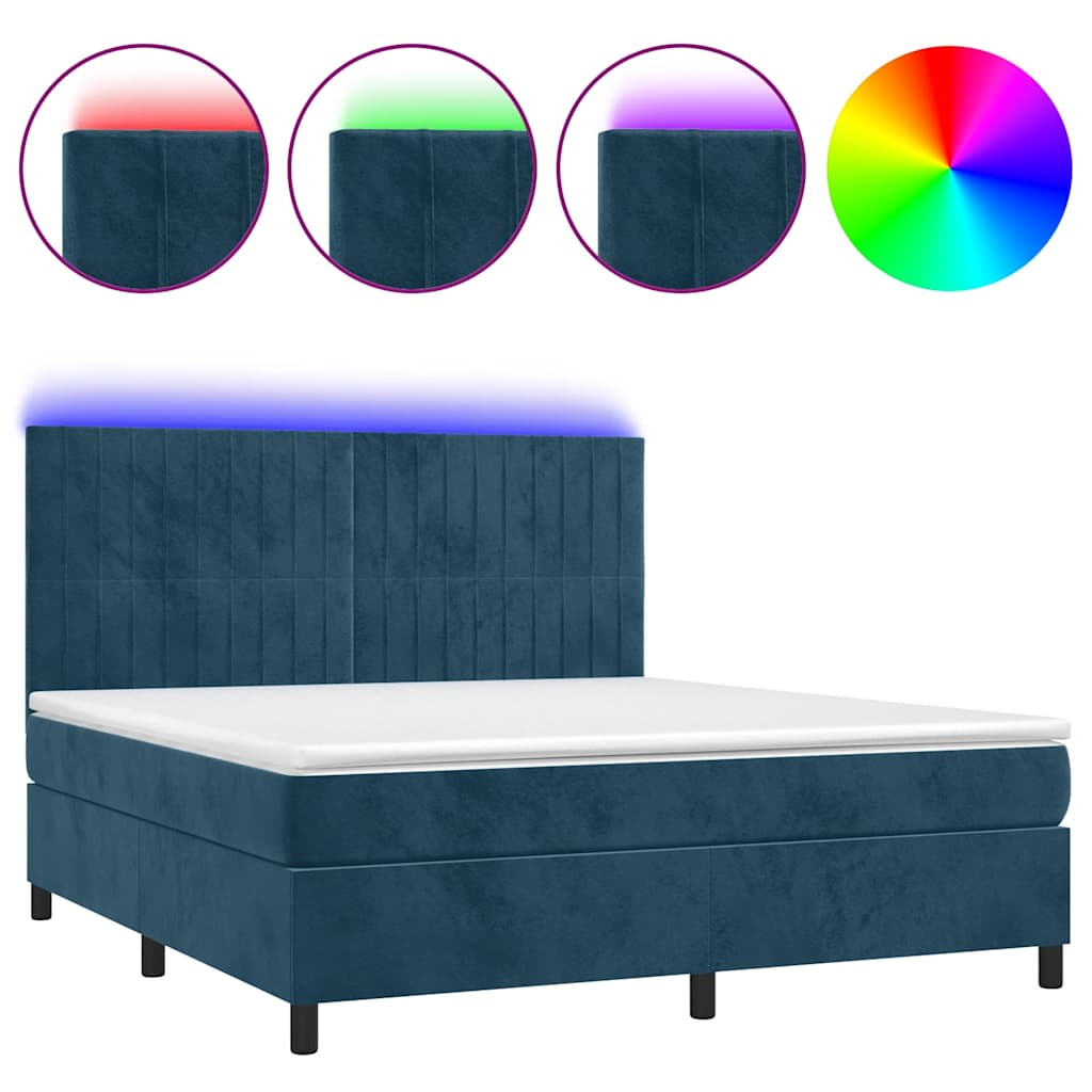 Boxspring met matras en LED fluweel donkerblauw 180x200 cm is nu te koop bij PeponiXL, paradijselijk wonen!