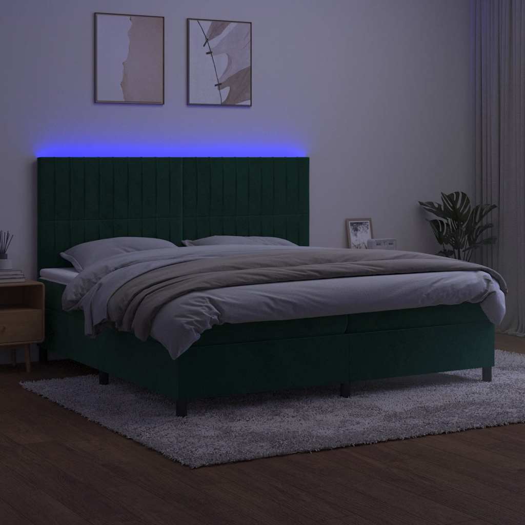 Boxspring met matras en LED fluweel donkergroen 200x200 cm is nu te koop bij PeponiXL, paradijselijk wonen!