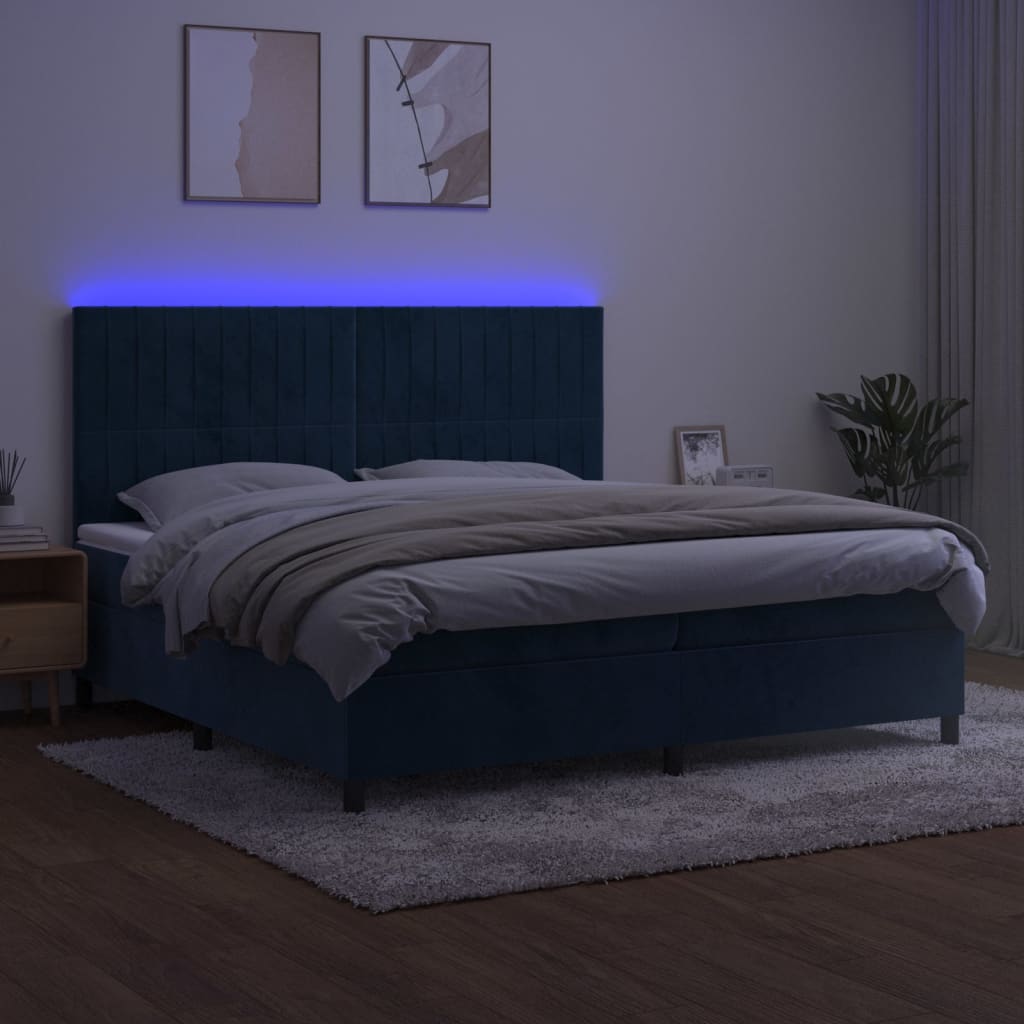 Boxspring met matras en LED fluweel donkerblauw 200x200 cm is nu te koop bij PeponiXL, paradijselijk wonen!