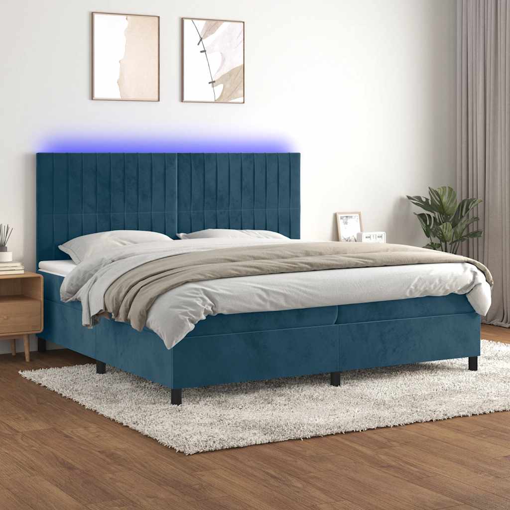 Boxspring met matras en LED fluweel donkerblauw 200x200 cm is nu te koop bij PeponiXL, paradijselijk wonen!