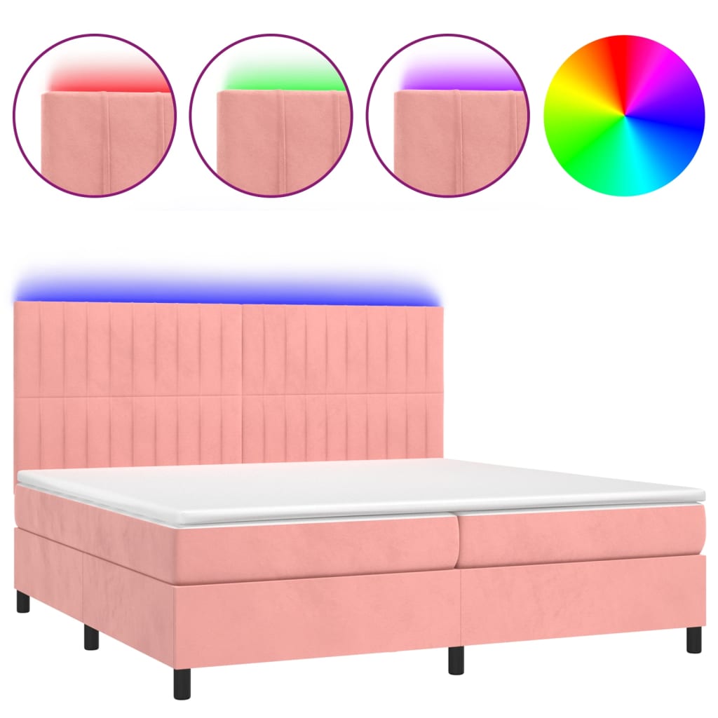 Boxspring met matras en LED fluweel roze 200x200 cm is nu te koop bij PeponiXL, paradijselijk wonen!