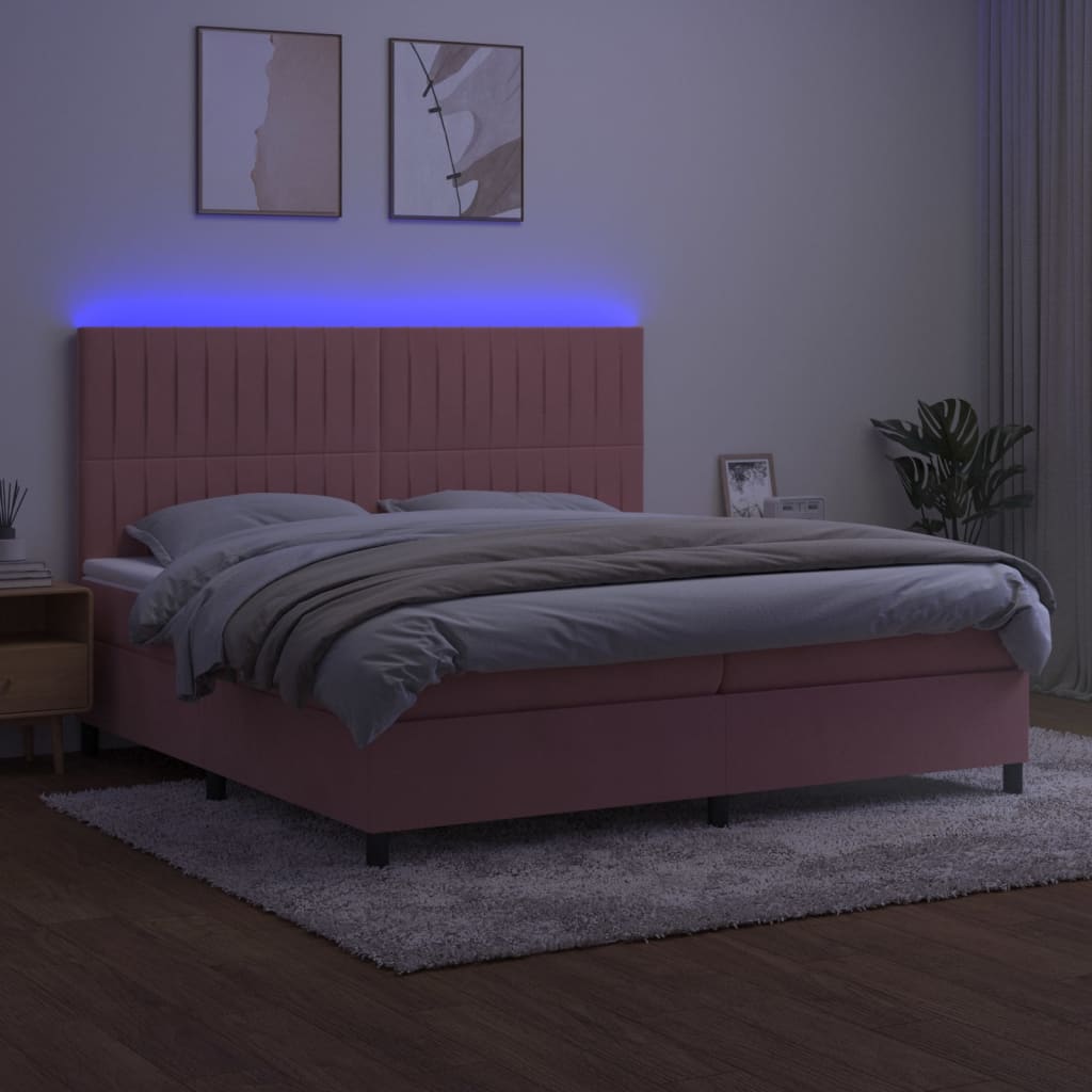 Boxspring met matras en LED fluweel roze 200x200 cm is nu te koop bij PeponiXL, paradijselijk wonen!