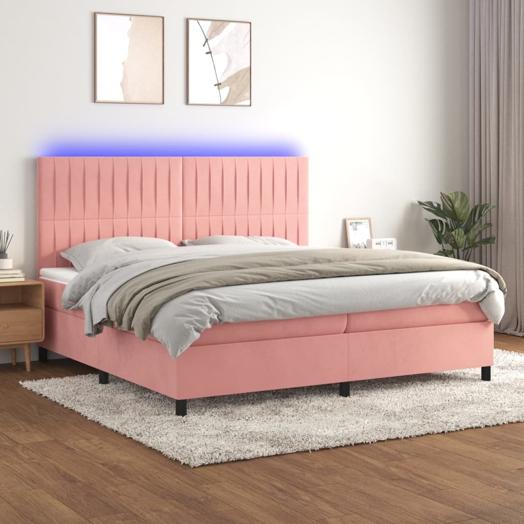Boxspring met matras en LED fluweel roze 200x200 cm is nu te koop bij PeponiXL, paradijselijk wonen!