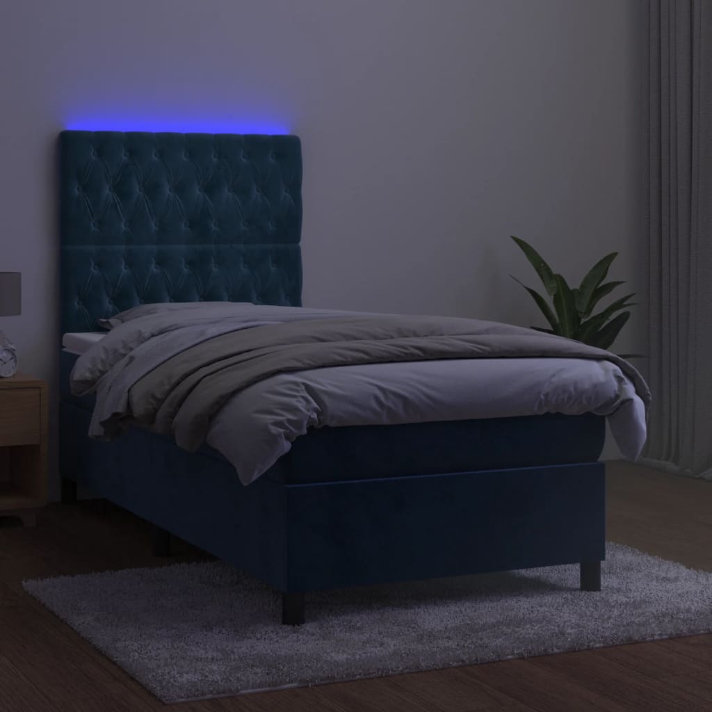 Boxspring met matras en LED fluweel donkerblauw 80x200 cm is nu te koop bij PeponiXL, paradijselijk wonen!