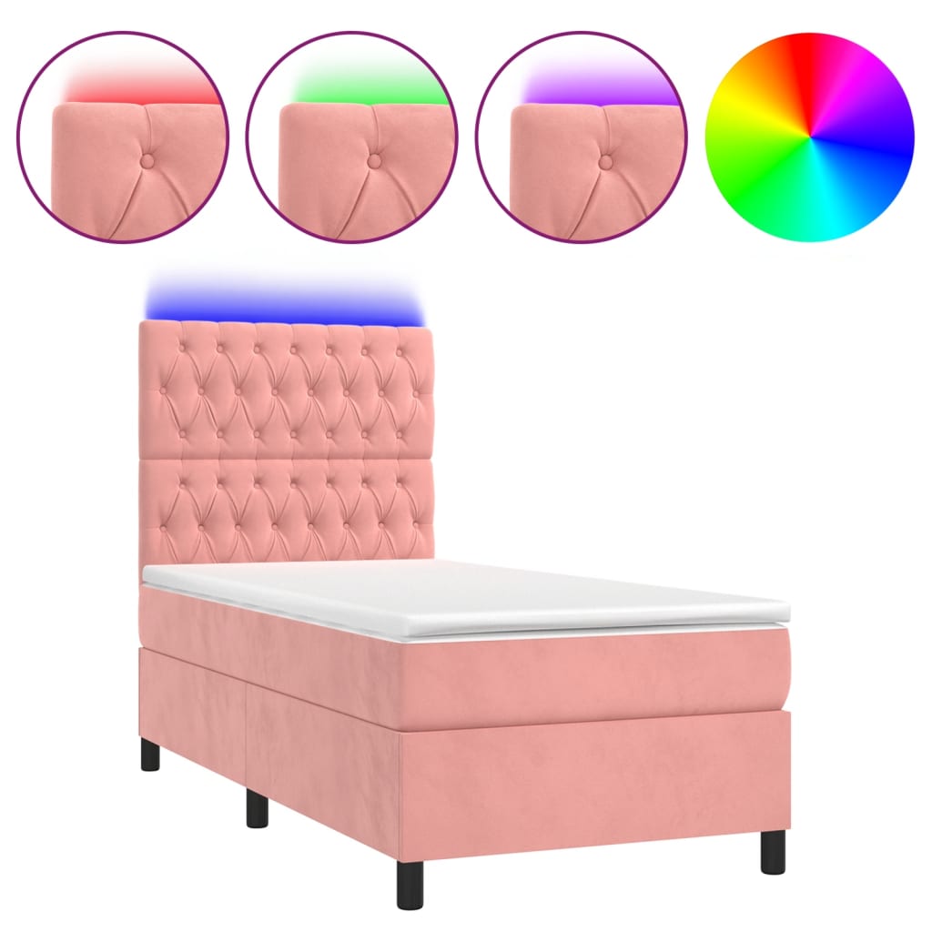 Boxspring met matras en LED fluweel roze 80x200 cm is nu te koop bij PeponiXL, paradijselijk wonen!