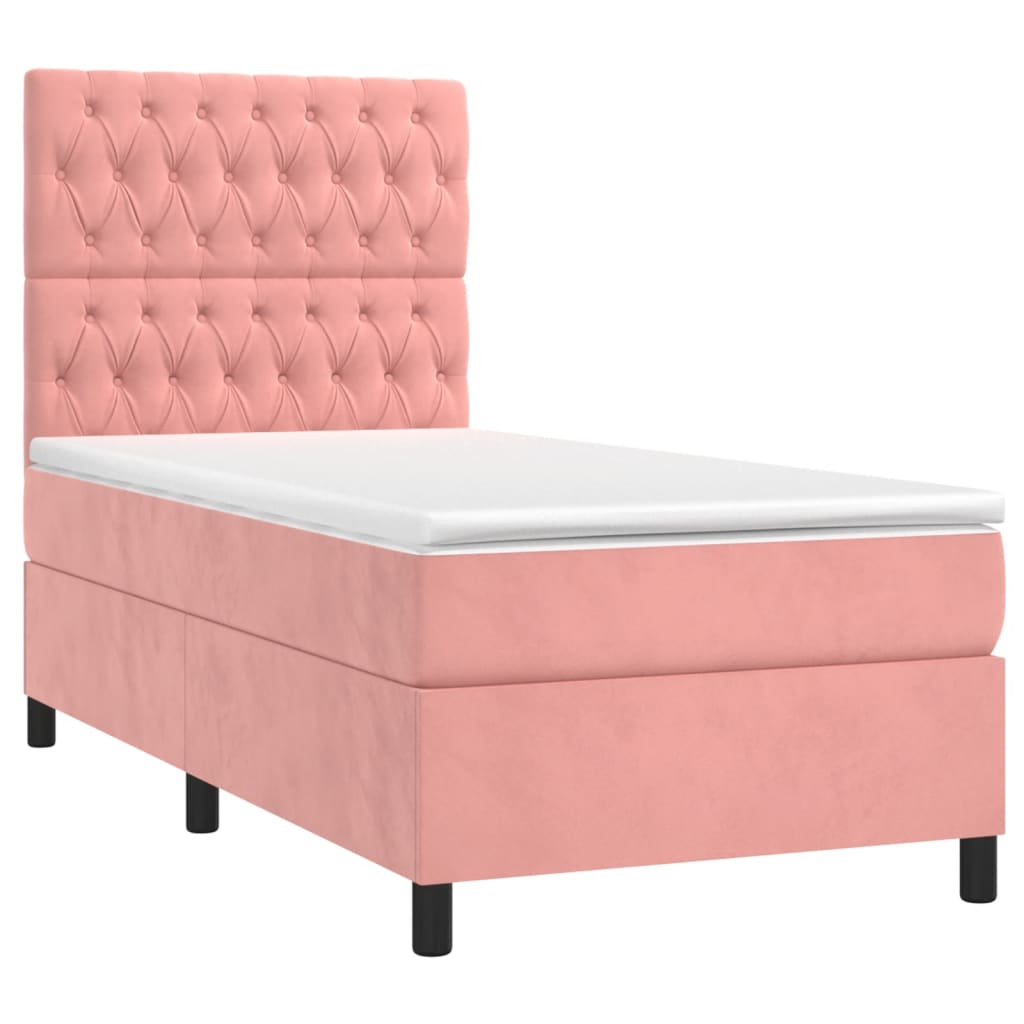 Boxspring met matras en LED fluweel roze 80x200 cm is nu te koop bij PeponiXL, paradijselijk wonen!