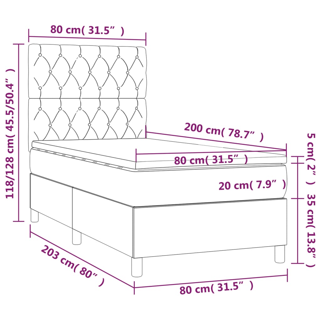 Boxspring met matras en LED fluweel roze 80x200 cm is nu te koop bij PeponiXL, paradijselijk wonen!