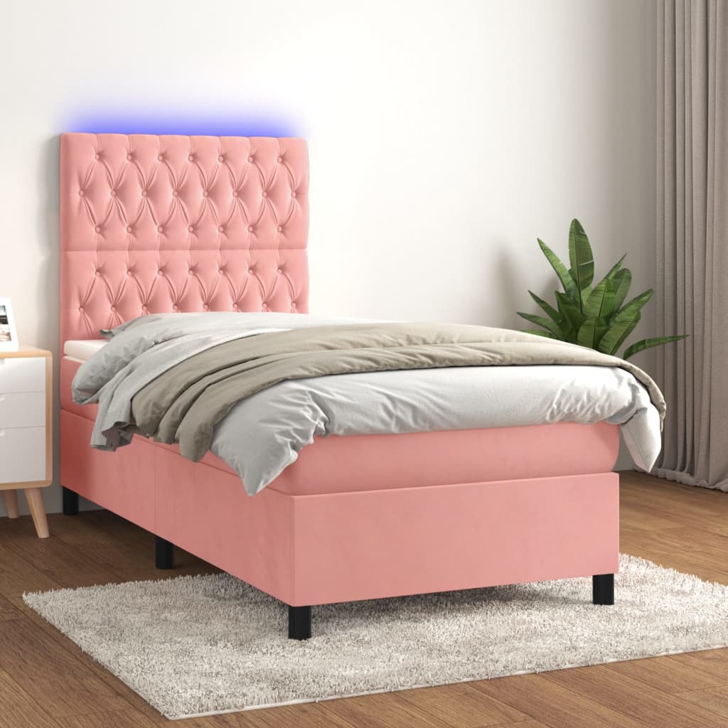 Boxspring met matras en LED fluweel roze 80x200 cm is nu te koop bij PeponiXL, paradijselijk wonen!