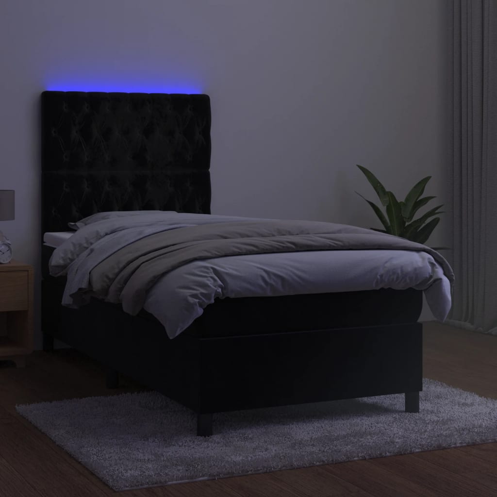 Boxspring met matras en LED fluweel zwart 100x200 cm is nu te koop bij PeponiXL, paradijselijk wonen!
