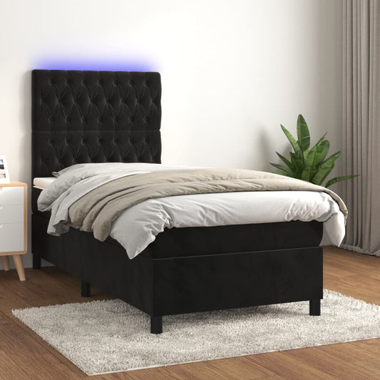 Boxspring met matras en LED fluweel zwart 100x200 cm is nu te koop bij PeponiXL, paradijselijk wonen!