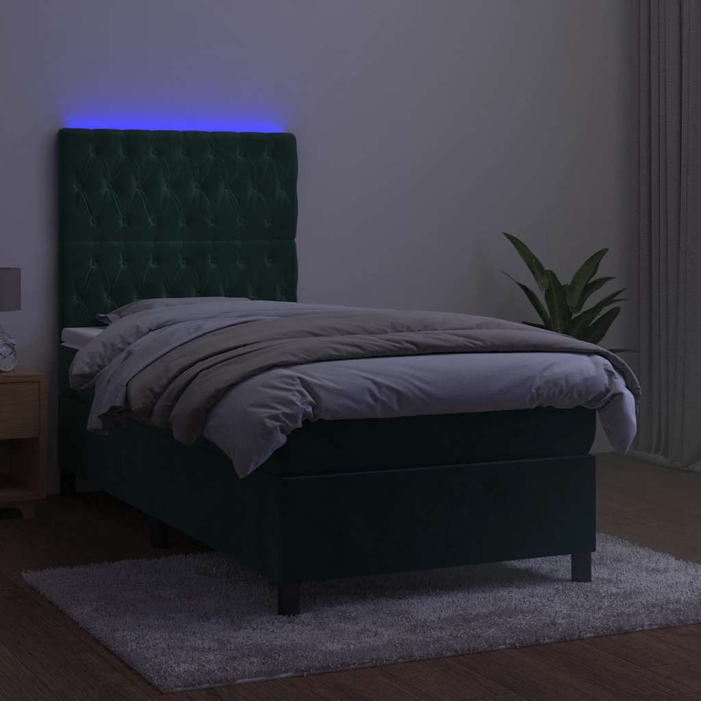 Boxspring met matras en LED fluweel donkergroen 100x200 cm is nu te koop bij PeponiXL, paradijselijk wonen!