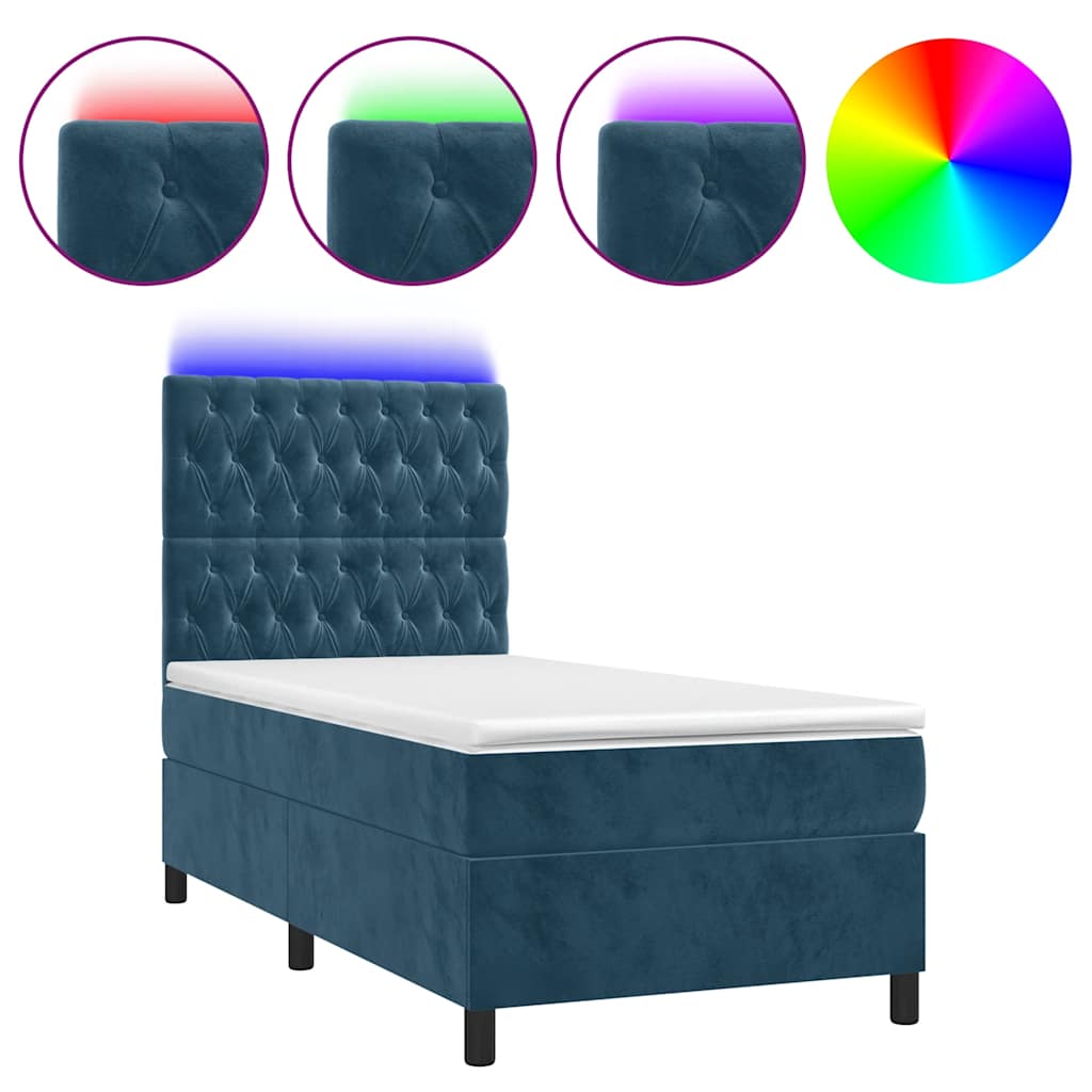 Boxspring met matras en LED fluweel donkerblauw 100x200 cm is nu te koop bij PeponiXL, paradijselijk wonen!