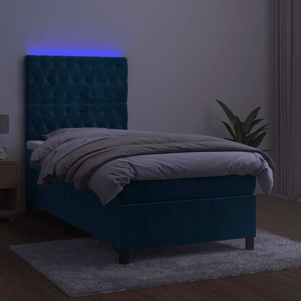 Boxspring met matras en LED fluweel donkerblauw 100x200 cm is nu te koop bij PeponiXL, paradijselijk wonen!
