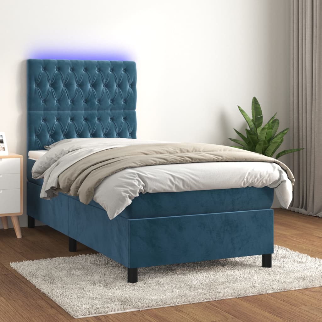 Boxspring met matras en LED fluweel donkerblauw 100x200 cm is nu te koop bij PeponiXL, paradijselijk wonen!