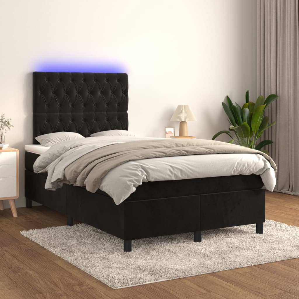 Boxspring met matras en LED fluweel zwart 120x200 cm is nu te koop bij PeponiXL, paradijselijk wonen!