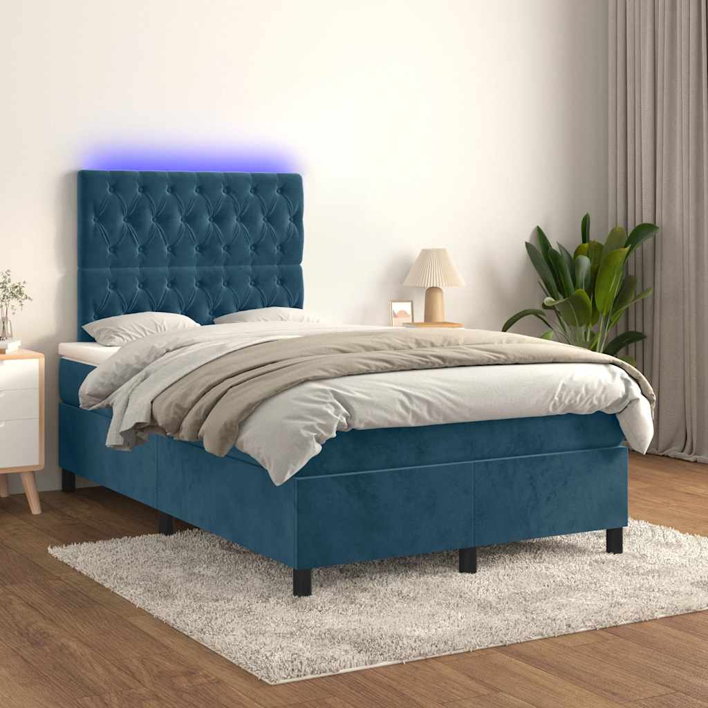 Boxspring met matras en LED fluweel donkerblauw 120x200 cm is nu te koop bij PeponiXL, paradijselijk wonen!