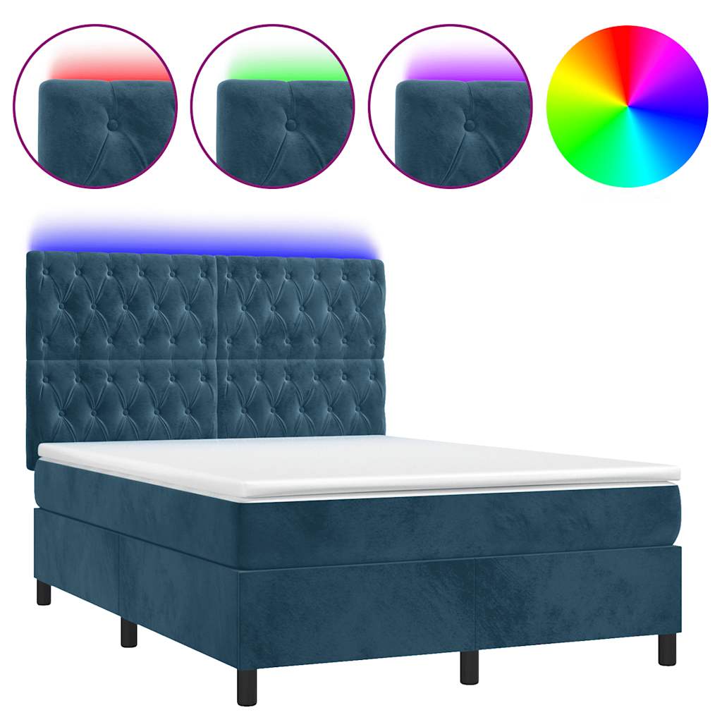 Boxspring met matras en LED fluweel donkerblauw 140x190 cm is nu te koop bij PeponiXL, paradijselijk wonen!