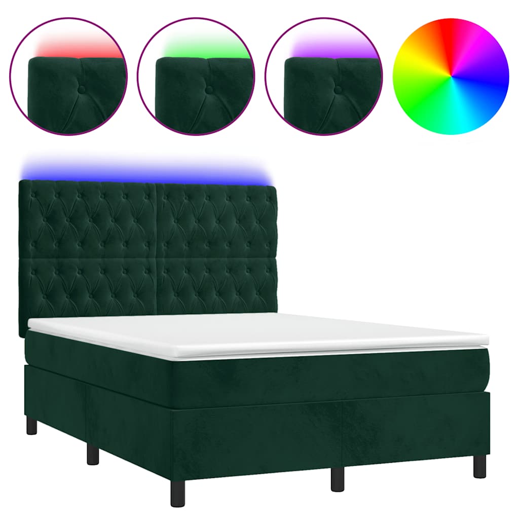 Boxspring met matras en LED fluweel donkergroen 140x200 cm is nu te koop bij PeponiXL, paradijselijk wonen!
