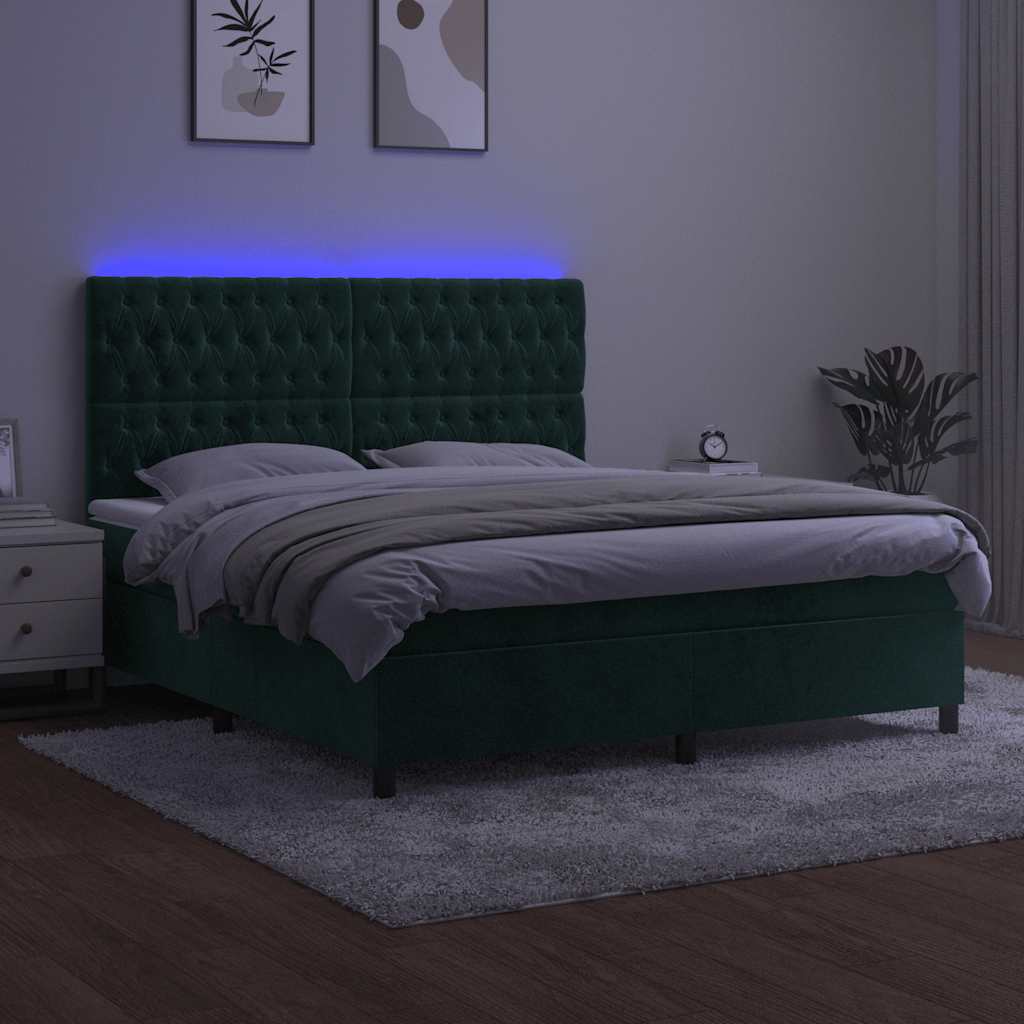 Boxspring met matras en LED fluweel donkergroen 160x200 cm is nu te koop bij PeponiXL, paradijselijk wonen!