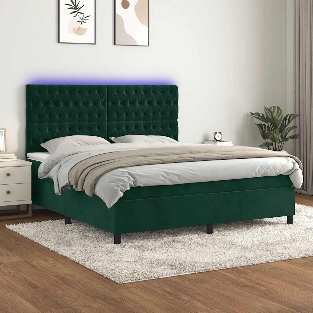Boxspring met matras en LED fluweel donkergroen 160x200 cm is nu te koop bij PeponiXL, paradijselijk wonen!