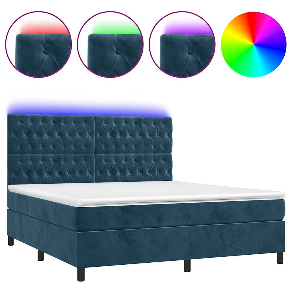 Boxspring met matras en LED fluweel donkerblauw 160x200 cm is nu te koop bij PeponiXL, paradijselijk wonen!