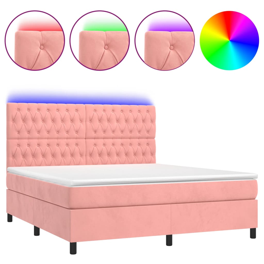 Boxspring met matras en LED fluweel roze 160x200 cm is nu te koop bij PeponiXL, paradijselijk wonen!