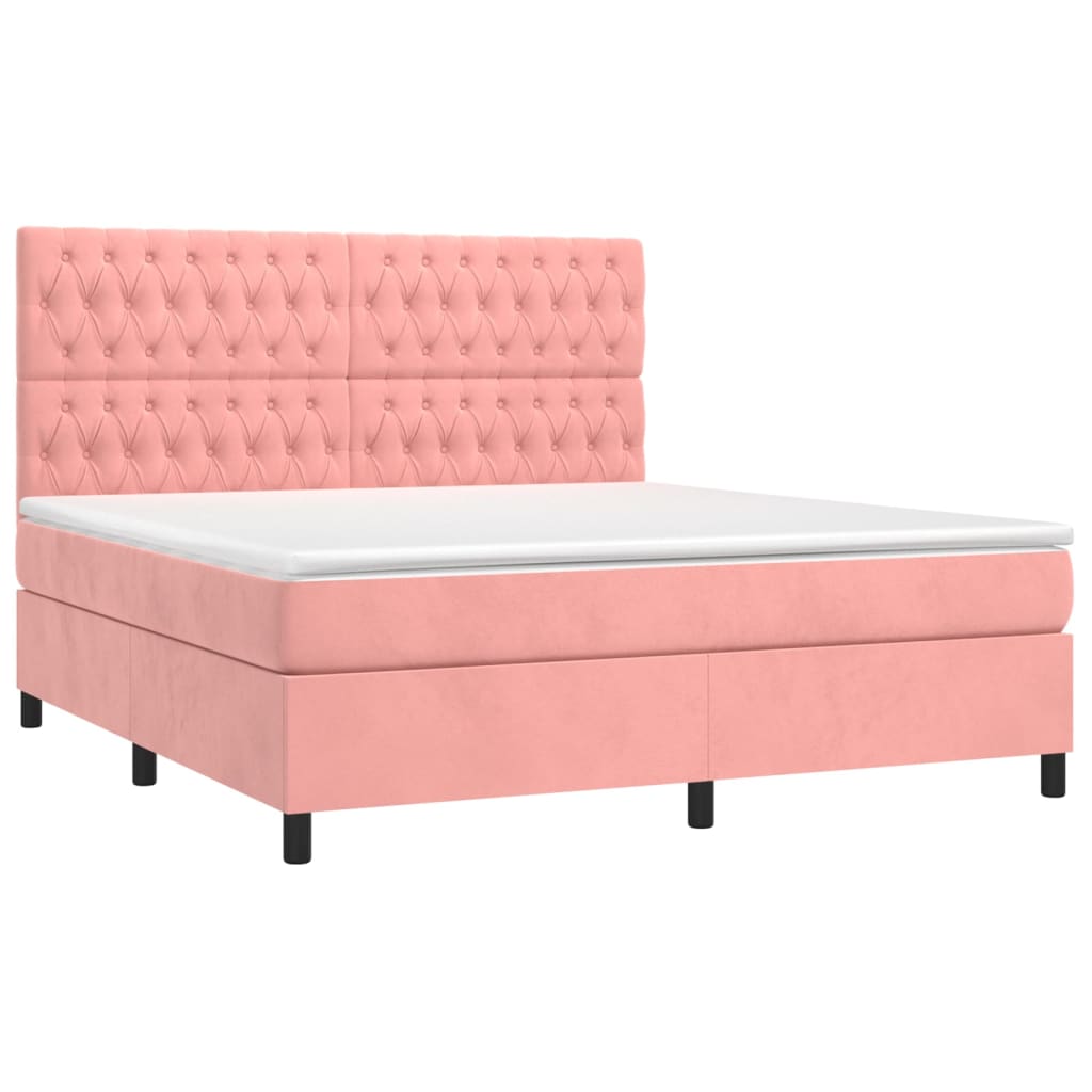 Boxspring met matras en LED fluweel roze 160x200 cm is nu te koop bij PeponiXL, paradijselijk wonen!