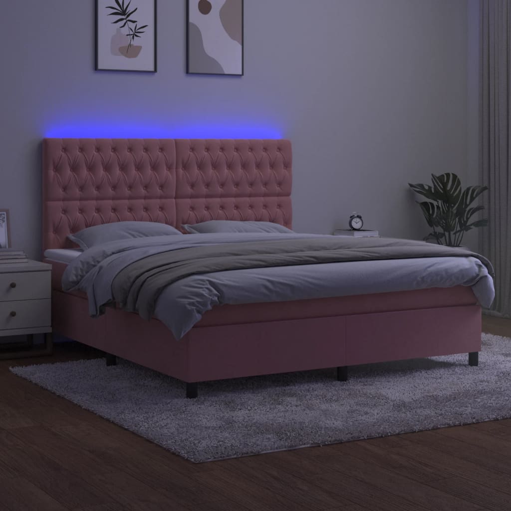 Boxspring met matras en LED fluweel roze 160x200 cm is nu te koop bij PeponiXL, paradijselijk wonen!