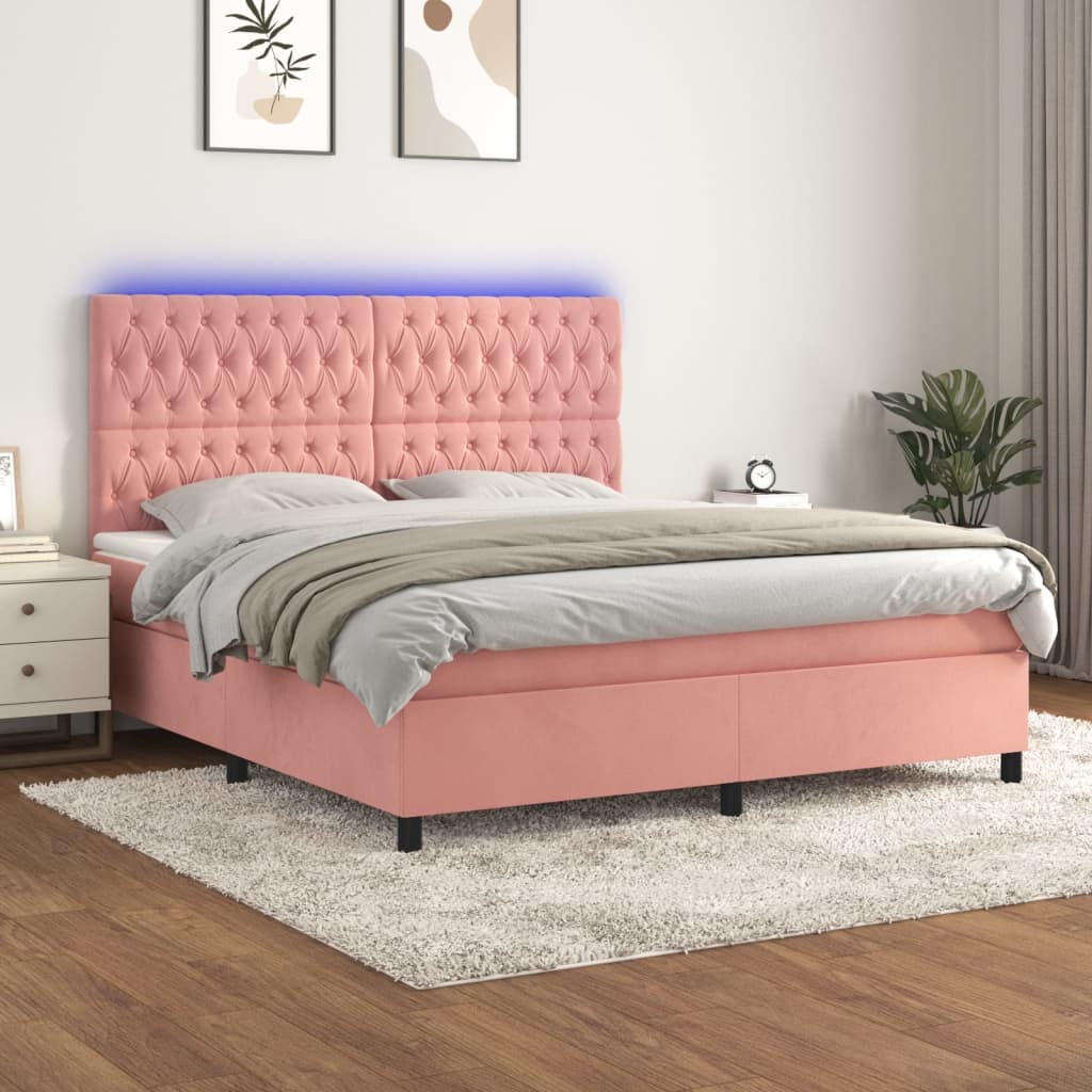 Boxspring met matras en LED fluweel roze 160x200 cm is nu te koop bij PeponiXL, paradijselijk wonen!